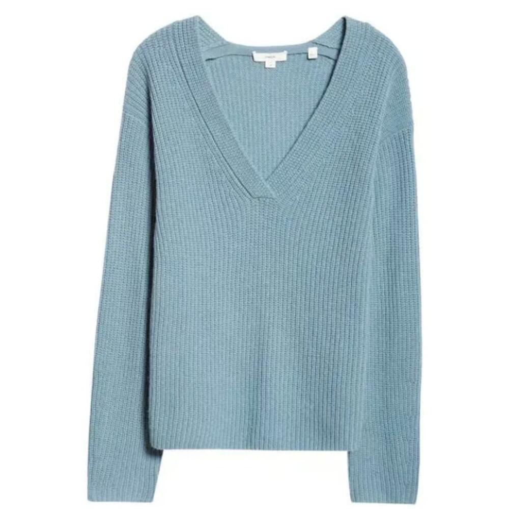 Vince shaker stitch v-neck wool & cashmere sweater - glacier Size Large